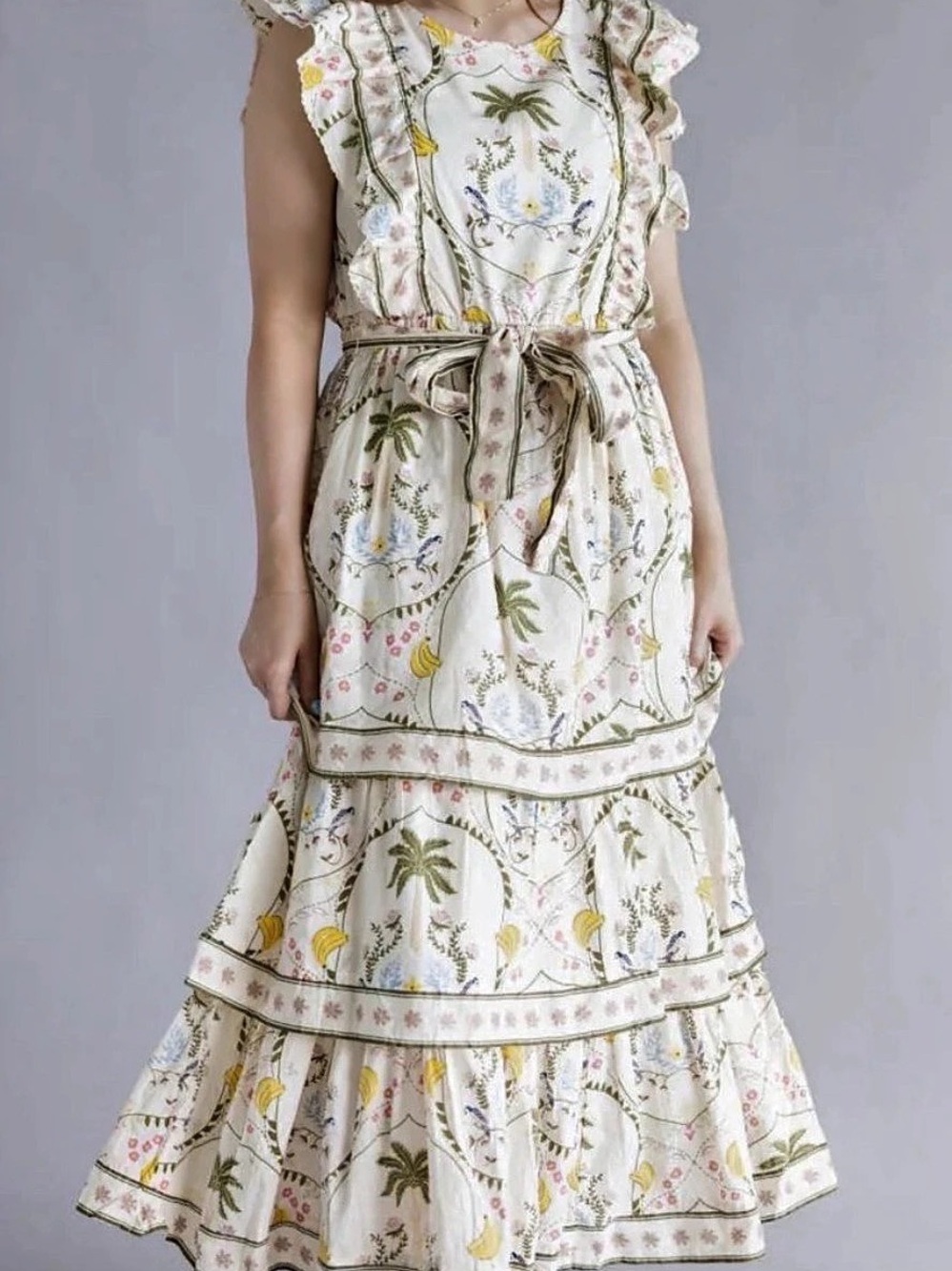 Floral Tiered Maxi Dress in Cream Print NWT
